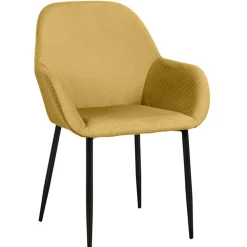 Chaise avec accoudoirs en velours côtelé moutarde - Julia