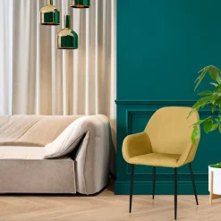 Chaise avec accoudoirs en velours côtelé moutarde - Julia
