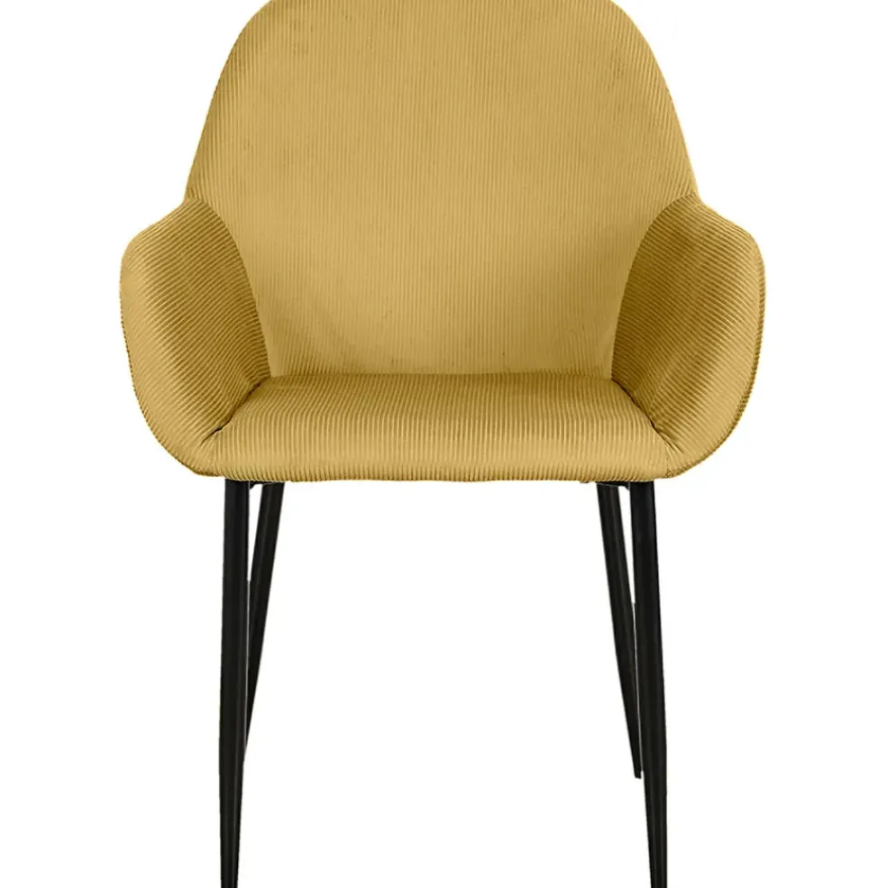 Chaise avec accoudoirs en velours côtelé moutarde - Julia