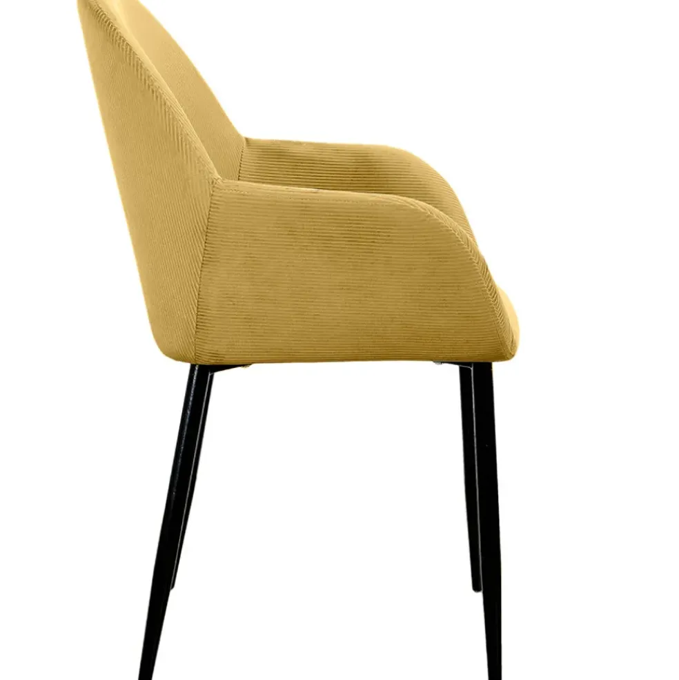 Chaise avec accoudoirs en velours côtelé moutarde - Julia
