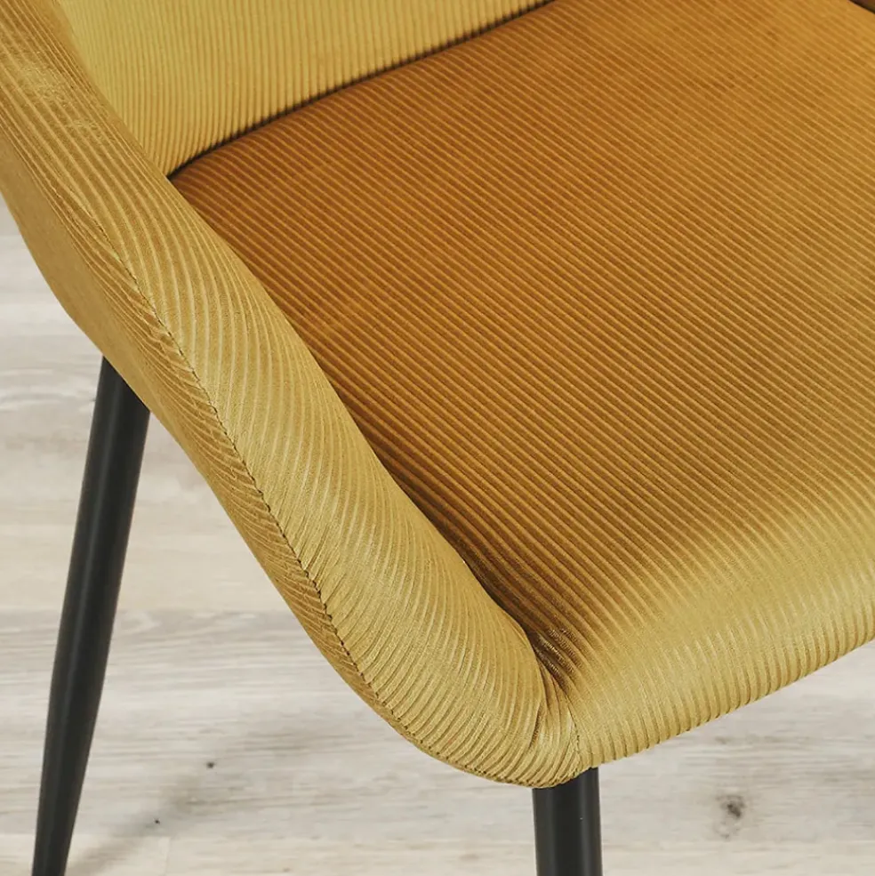 Chaise avec accoudoirs en velours côtelé moutarde - Julia