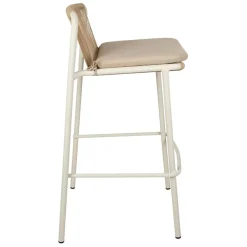 Chaise de bar d'extérieur avec coussin en tissu beige et blanc h97cm - Ajay