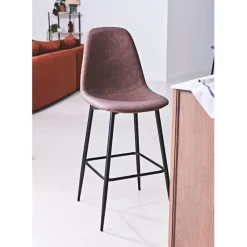 Chaise de bar effet cuir marron H70cm - Amber