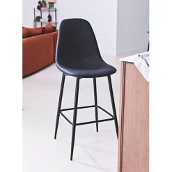 Chaise de bar effet cuir noir H70cm - Amber