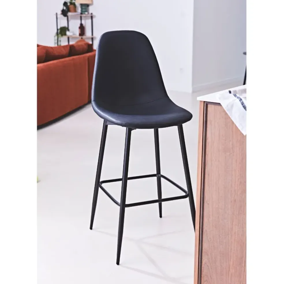 Chaise de bar effet cuir noir H70cm - Amber