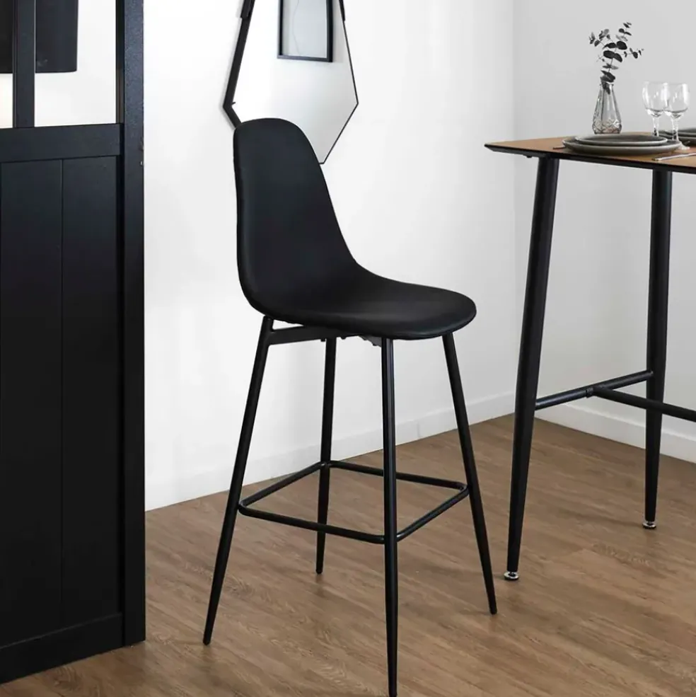 Chaise de bar effet cuir noir H70cm - Amber