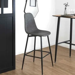 Chaise de bar effet cuir gris h70cm - Amber