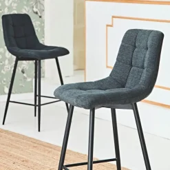 Chaise de bar en tissu matelassé antracithe - Lilly