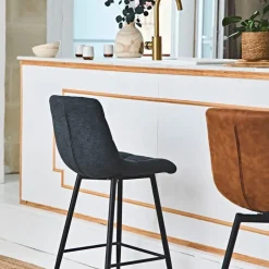 Chaise de bar en tissu matelassé antracithe - Lilly