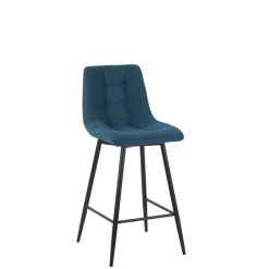 Chaise de bar en tissu matelassé bleu pétrole - Lilly