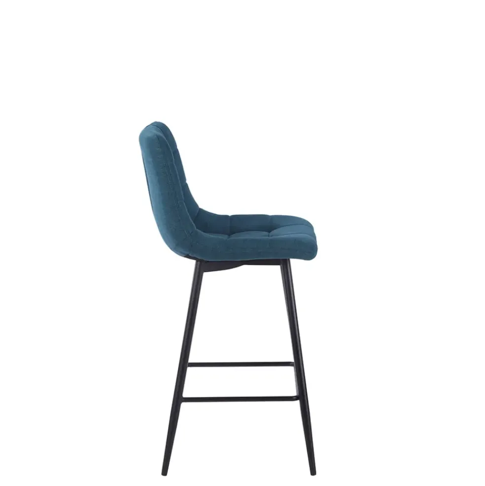 Chaise de bar en tissu matelassé bleu pétrole - Lilly
