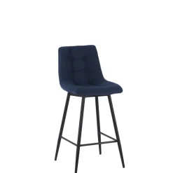 Chaise de bar en tissu matelassé bleu marine - Lilly