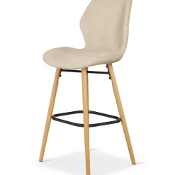 Chaise de bar en tissu soft touch sable h65cm - Keri