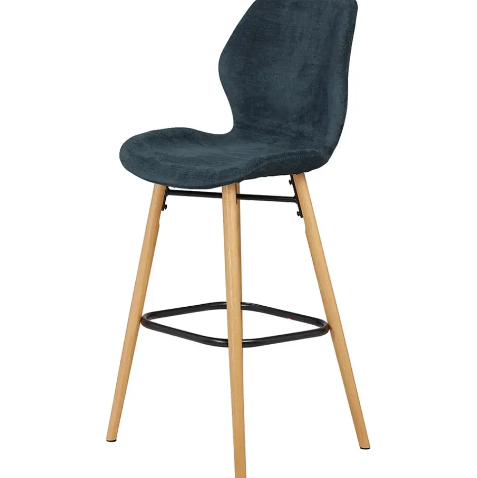 Chaise de bar en tissu soft touch bleu foncé h65cm - Keri