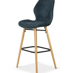 Chaise de bar en tissu soft touch bleu foncé h65cm - Keri
