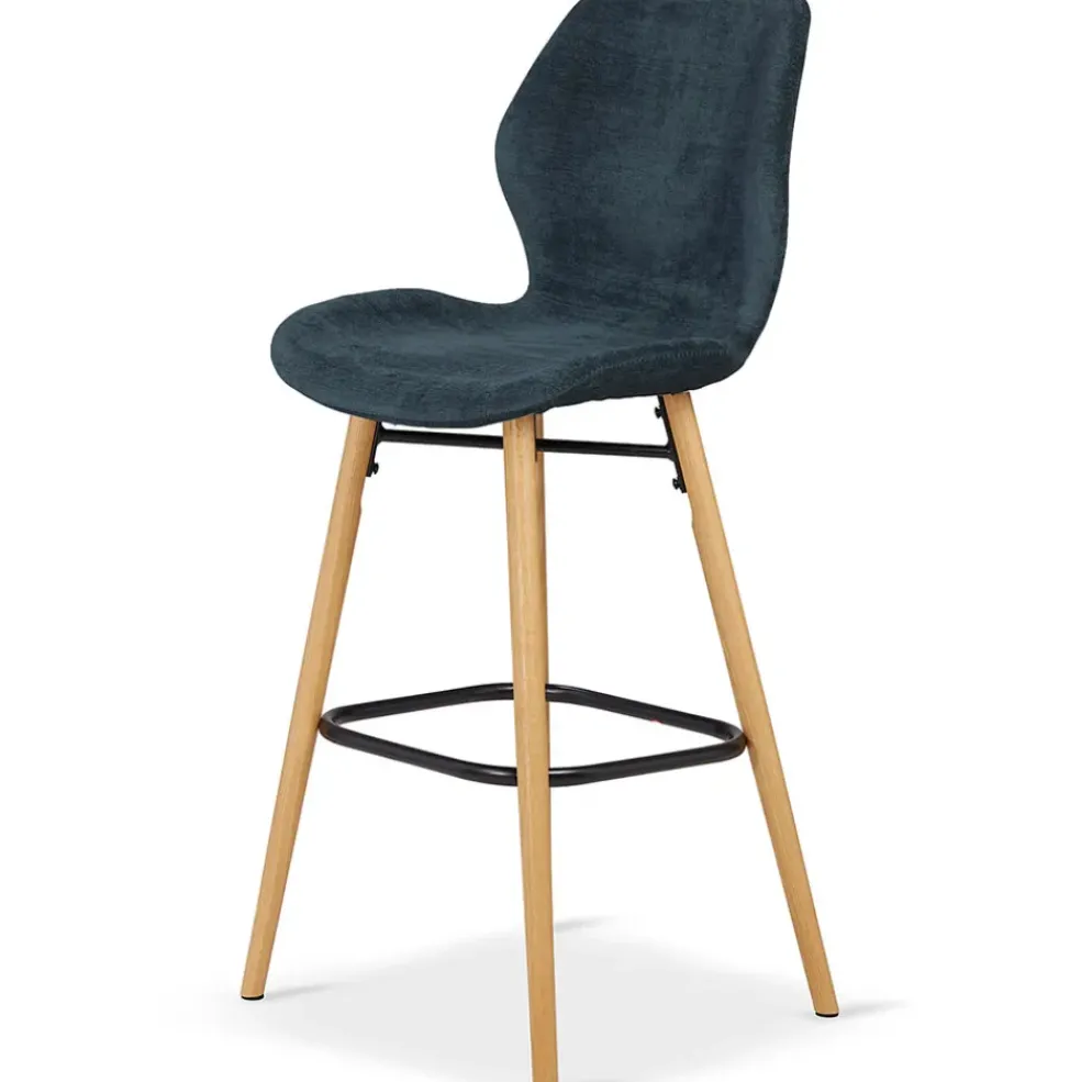 Chaise de bar en tissu soft touch bleu foncé h65cm - Keri