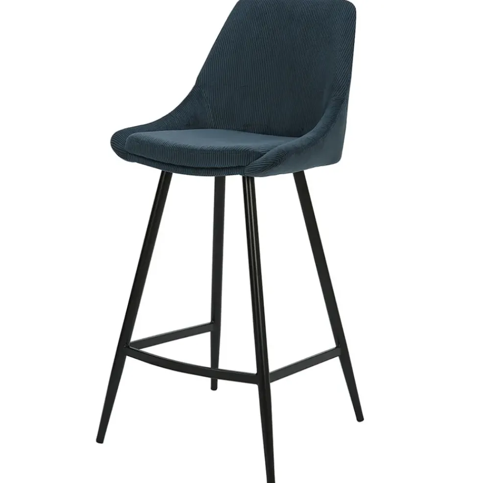 Chaise de bar en velours côtelé bleu foncé h67cm - Ben