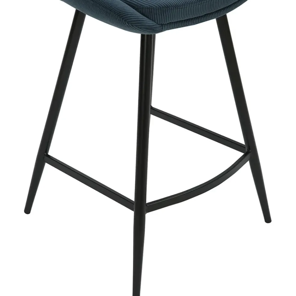Chaise de bar en velours côtelé bleu foncé h67cm - Ben