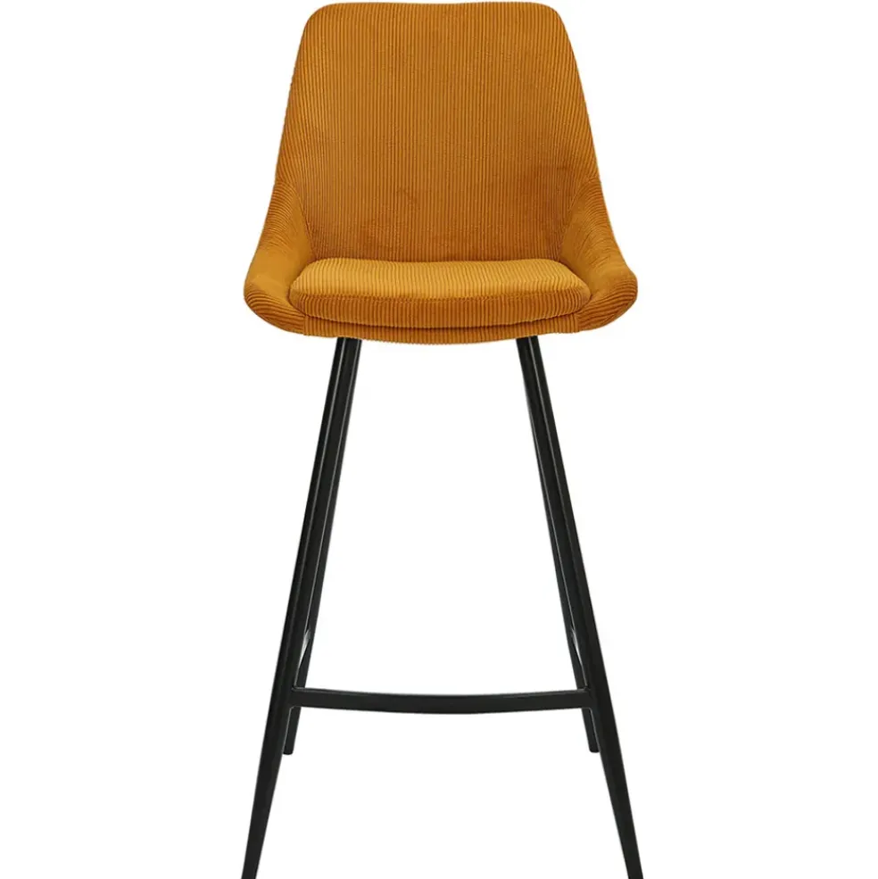 Chaise de bar en velours côtelé jaune curry h67cm - Ben
