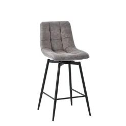 Chaise de bar pivotante en microfibre matelassé taupe - Lilly