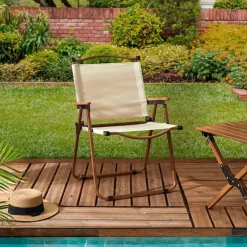 Chaise de jardin pliante en bois de hêtre et tissu beige - Mariposa