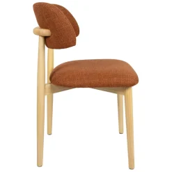 Chaise de salle à manger en tissu brique et hévéa - Elsy