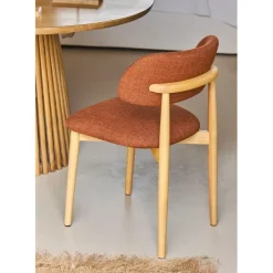 Chaise de salle à manger en tissu brique et hévéa - Elsy
