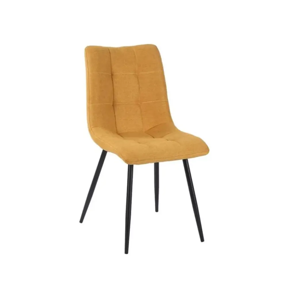 Chaise de salle à manger en tissu matelassé moutarde - Lilly