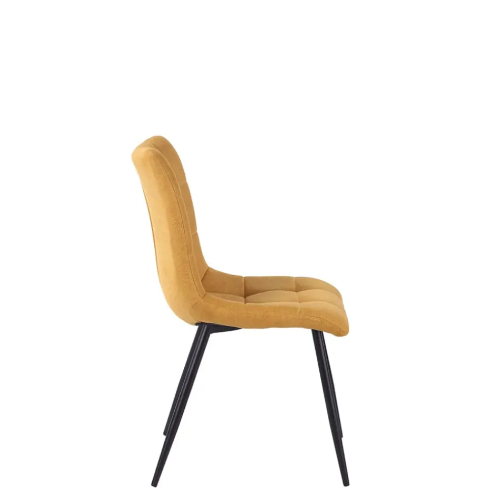 Chaise de salle à manger en tissu matelassé moutarde - Lilly