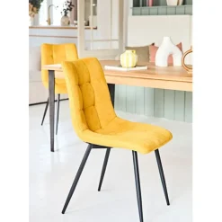 Chaise de salle à manger en tissu matelassé moutarde - Lilly