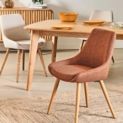 Chaise de salle à manger en tissu cognac - Ben