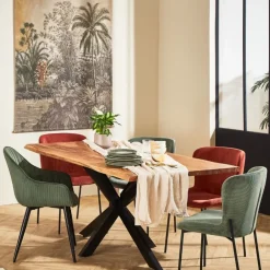 Chaise de salle à manger en velours côtelé vert foncé - Holden