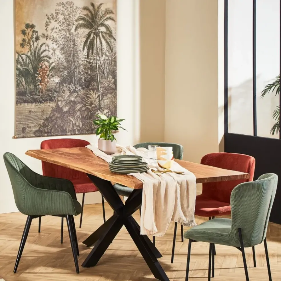 Chaise de salle à manger en velours côtelé vert foncé - Holden