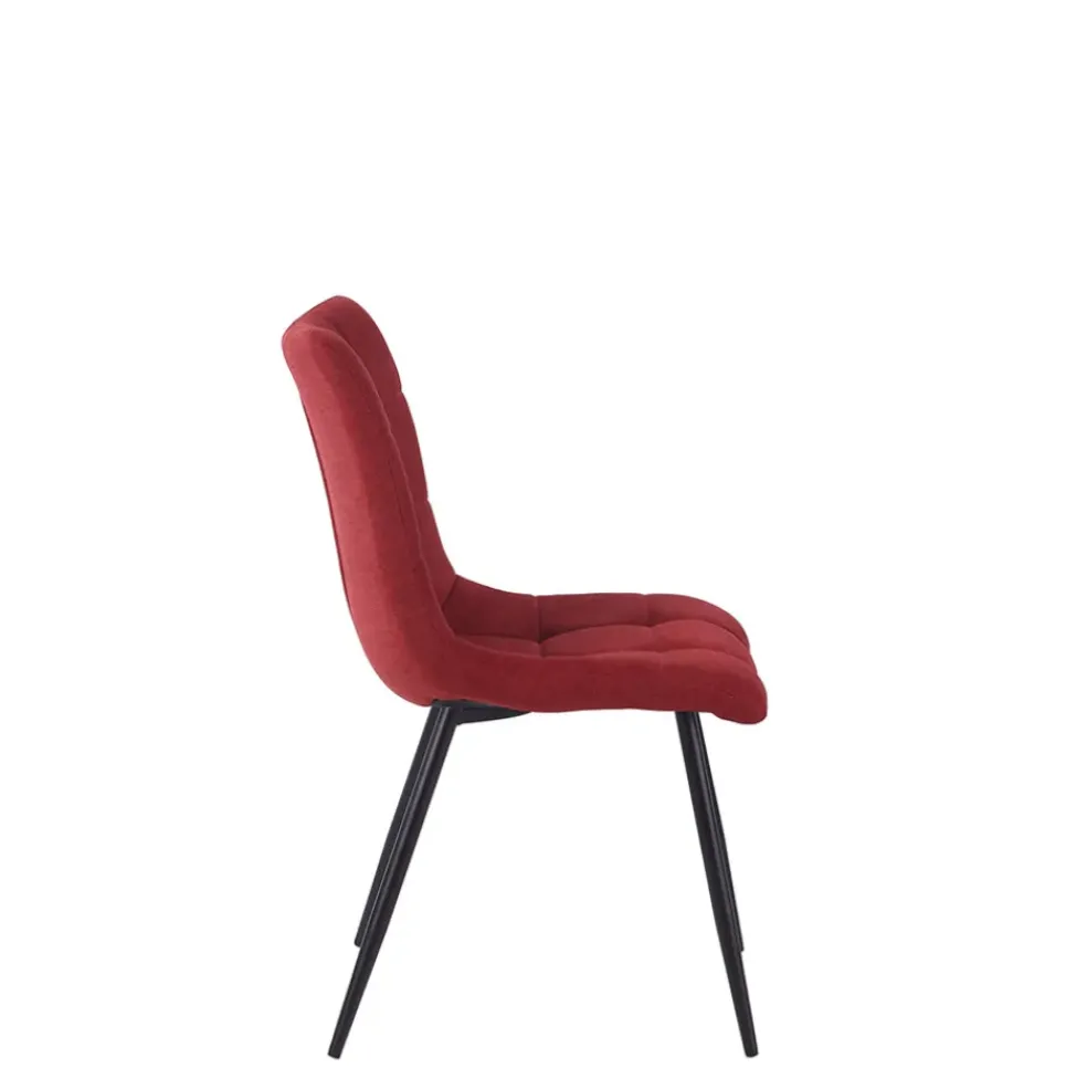 Chaise de salle à manger en tissu matelassé cerise - Lilly