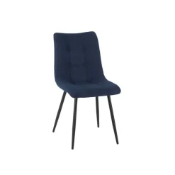 Chaise de salle à manger en tissu matelassé bleu marine - Lilly