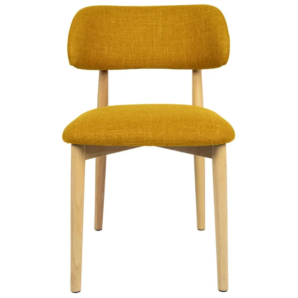Chaise de salle à manger en tissu safran et hévéa - Elsy