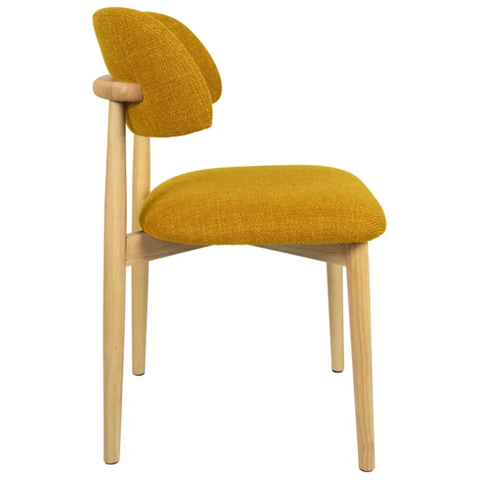 Chaise de salle à manger en tissu safran et hévéa - Elsy