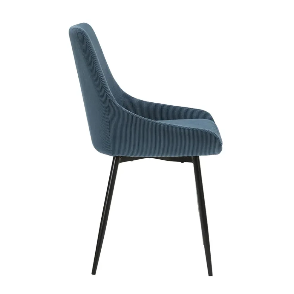 Chaise de salle à manger en velours côtelé bleu - Ben