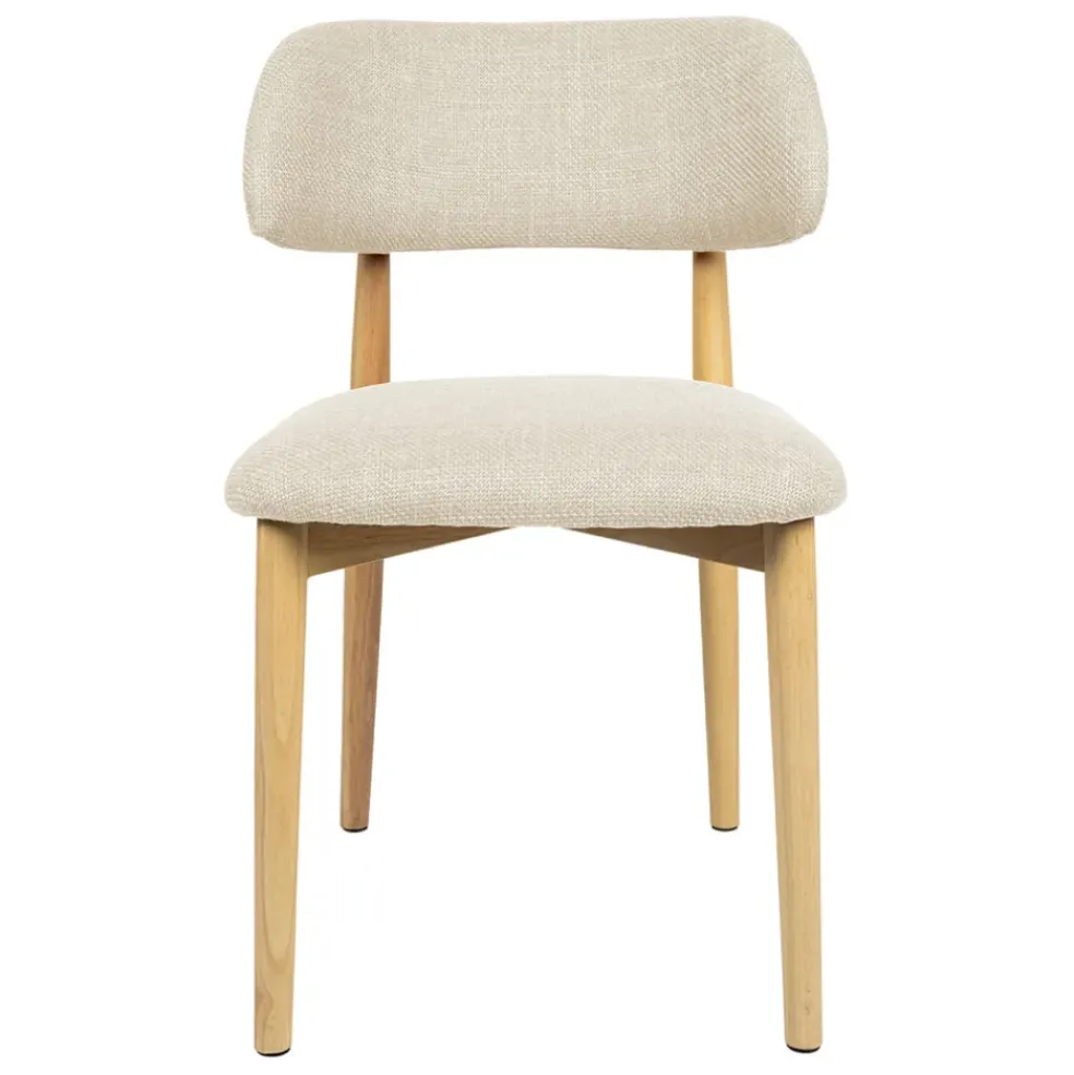 Chaise de salle à manger en tissu beige et hévéa - Elsy