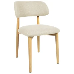 Chaise de salle à manger en tissu beige et hévéa - Elsy