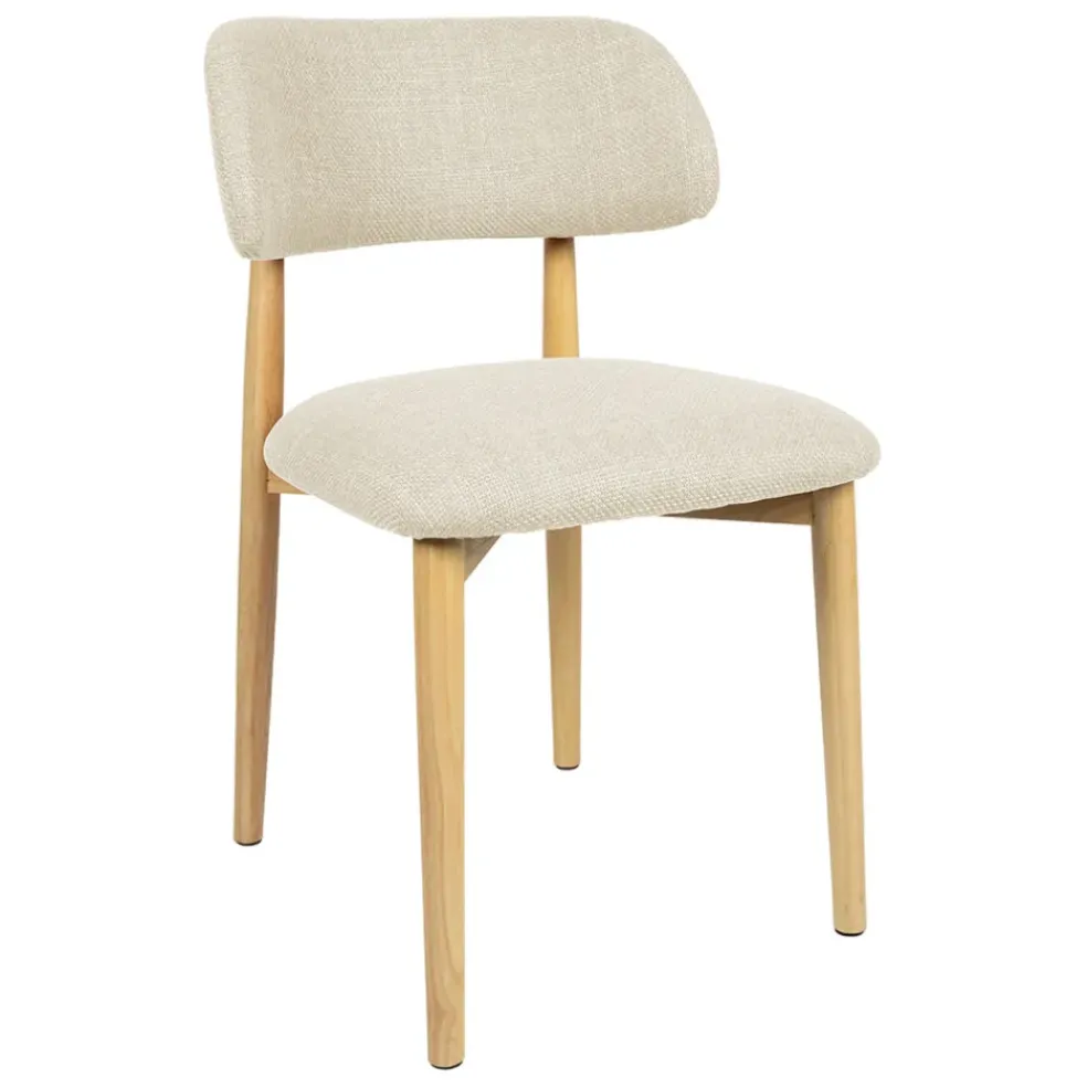 Chaise de salle à manger en tissu beige et hévéa - Elsy