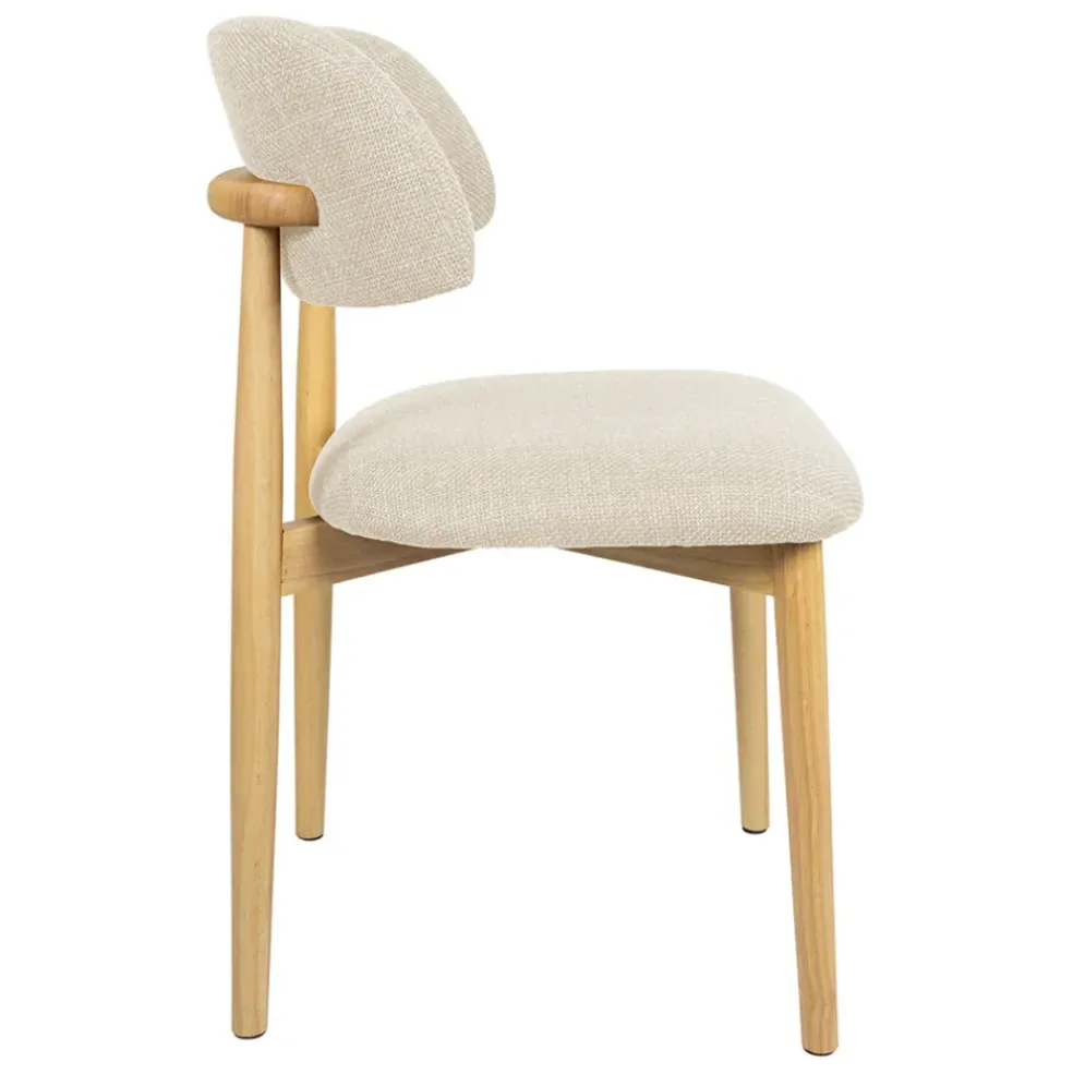 Chaise de salle à manger en tissu beige et hévéa - Elsy