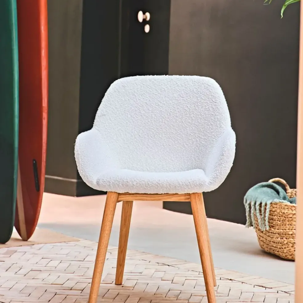 Chaise de salle à manger en tissu bouclette blanc - Altea