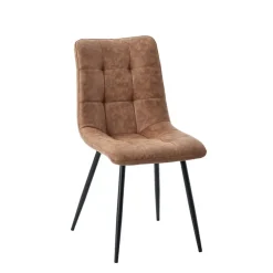Chaise de salle à manger en microfibre matelassé camel - Lilly