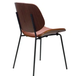 Chaise de salle à manger en tissu orange et noyer - Atlanta