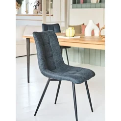 Chaise de salle a manger en tissu matelassé anthracite - Lilly