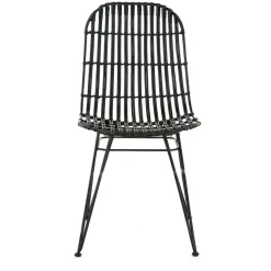 Chaise en rotin naturel et metal noir - KUBU