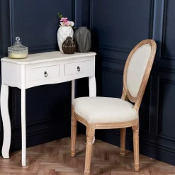 Chaise medaillon en bois d'hévea beige et cannage