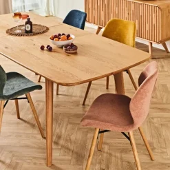 Chaise salle à manger en tissu soft touch marron nèfle - Keri
