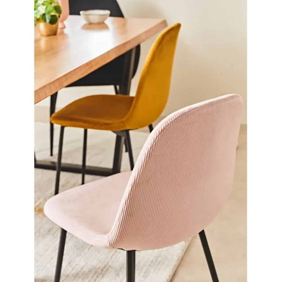 Chaise salle à manger en velours cotelé rose - Julia
